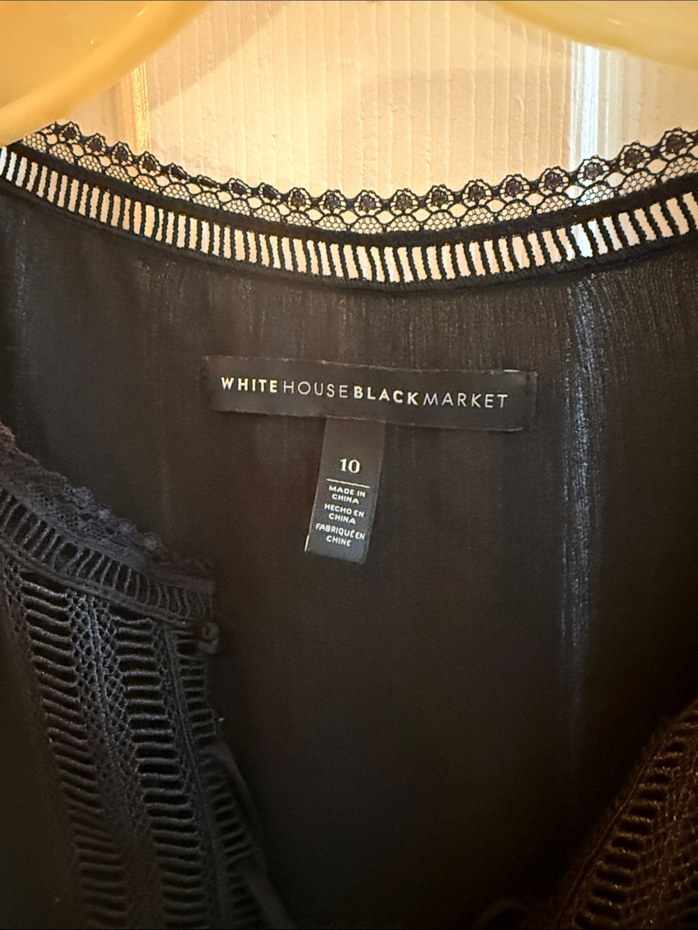 White House Black Market Black Lace-Trim Peasant Top - Picture 2 of 9